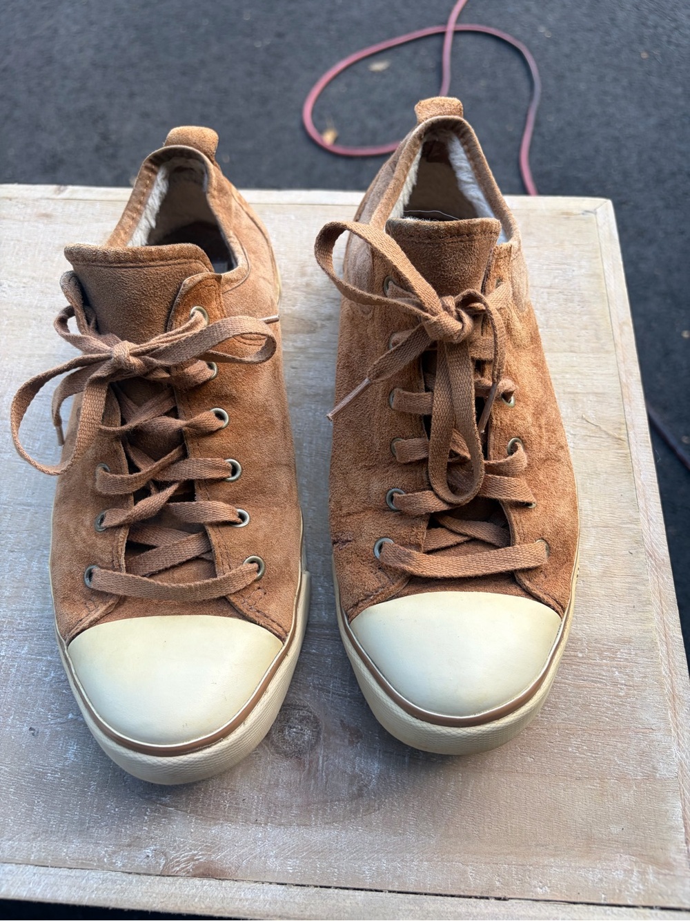 UGG Women's Suede Lace-Up Sneakers in Chestnut 8.5